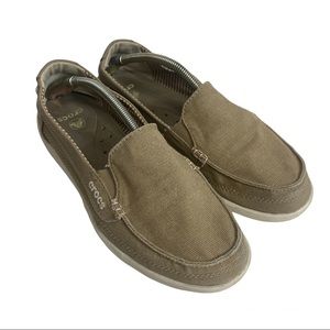 Crocs Womens Loafer Flat Shoes Brown Moc Toe Canvas Slip Ons 10